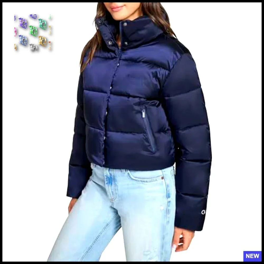 Cropped Puffer Jacket Insulated Streetwear Chic Oversized Y2K Winter Layer - Picture 3 of 7